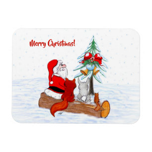 Weihnachtsmann mit Rabbit Fox und Eichhörnchen Magnet