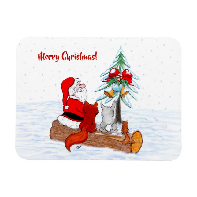 Weihnachtsmann mit Rabbit Fox und Eichhörnchen Magnet (Horizontal)