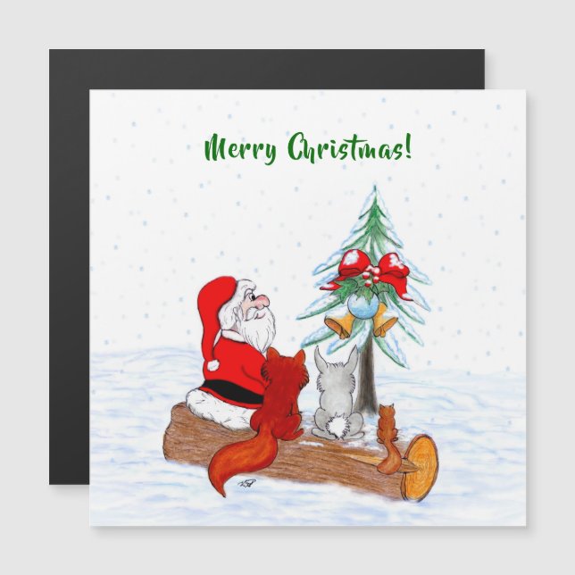 Weihnachtsmann mit Rabbit Fox und Eichhörnchen Magnetkarte (Vorne/Hinten)