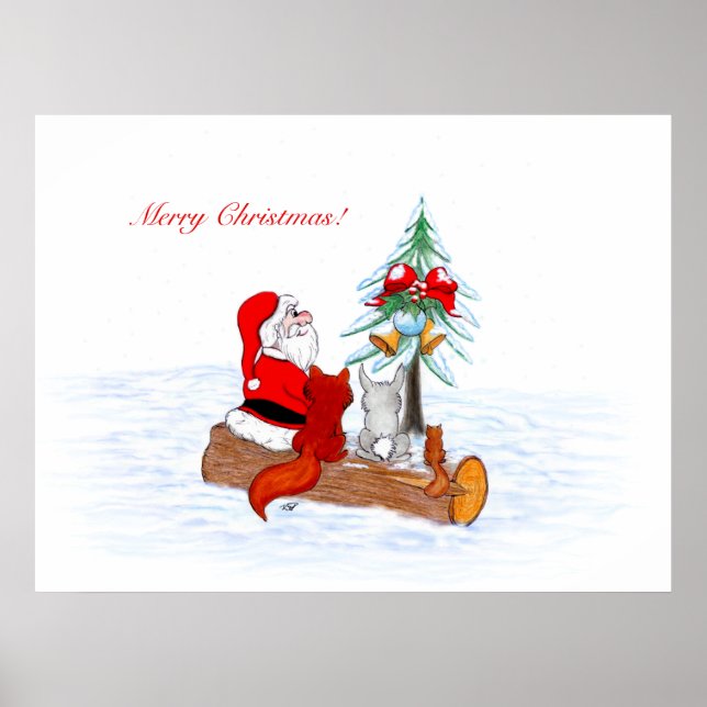 Weihnachtsmann mit Rabbit Fox und Eichhörnchen Poster (Vorne)