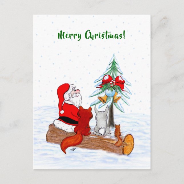 Weihnachtsmann mit Rabbit Fox und Eichhörnchen Postkarte (Vorderseite)