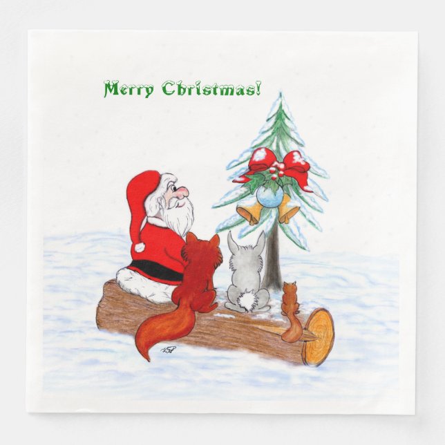 Weihnachtsmann mit Rabbit Fox und Eichhörnchen Serviette (Vorderseite)