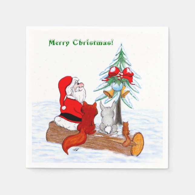 Weihnachtsmann mit Rabbit Fox und Eichhörnchen Serviette (Vorderseite)