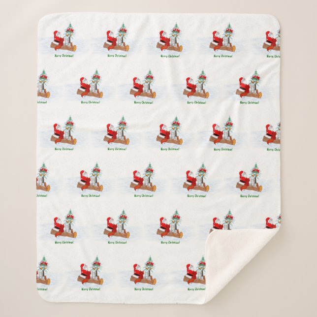 Weihnachtsmann mit Rabbit Fox und Eichhörnchen Sherpadecke (Vorderseite)