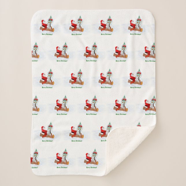 Weihnachtsmann mit Rabbit Fox und Eichhörnchen Sherpadecke (Vorderseite)