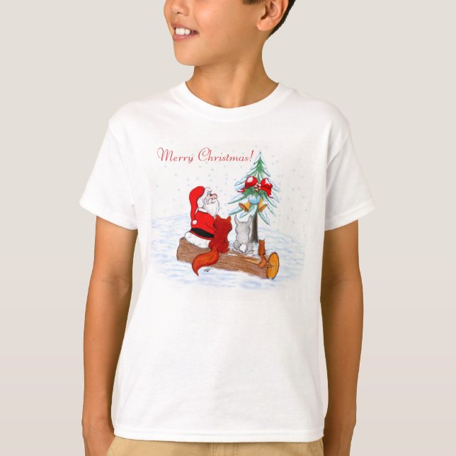 Weihnachtsmann mit Rabbit Fox und Eichhörnchen T-Shirt (Vorderseite)