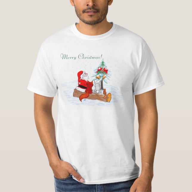 Weihnachtsmann mit Rabbit Fox und Eichhörnchen T-Shirt (Vorderseite)