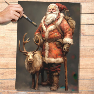Weihnachtsmann mit Rentier 2 Decoupage-Papier Seidenpapier