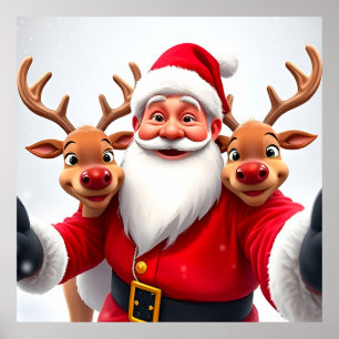 Weihnachtsmann mit Rentieren feiert Weihnachten Poster