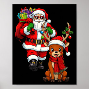 Weihnachtsmann mit Rentieren und coolen Weihnachte Poster