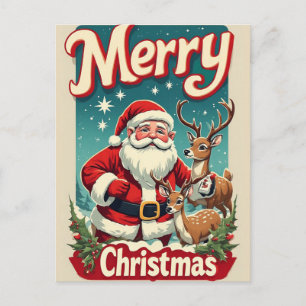 Weihnachtsmann mit Rentieren und Frohe Weihnachten Postkarte