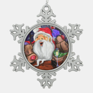 Weihnachtsmann mit Rentiers Funny Christmas Orname Schneeflocken Zinn-Ornament