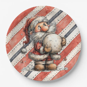 Weihnachtsmann mit riesigem Schneeball Pappteller