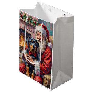 Weihnachtsmann mit Rottweiler Weihnachtskunst Mittlere Geschenktüte