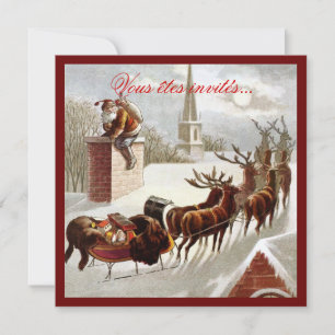 Weihnachtsmann mit Schlitten und Rentier-Einladung Einladung