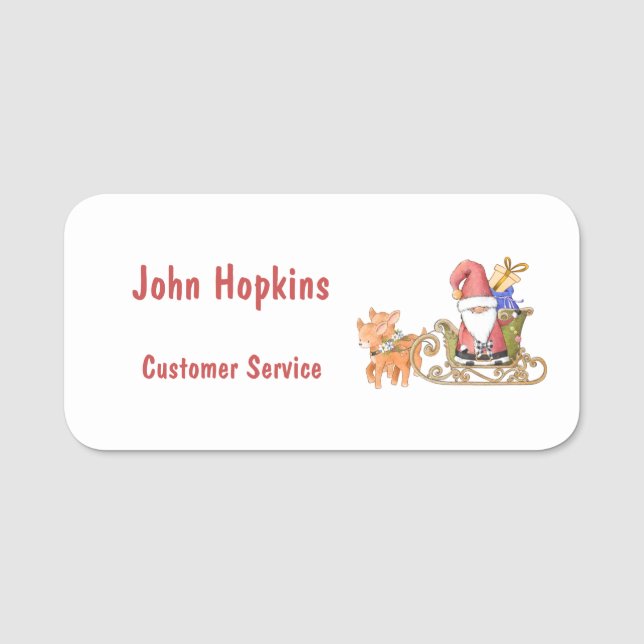 Weihnachtsmann mit Schlitten und Rentier Personali Namensschild (Vorderseite)