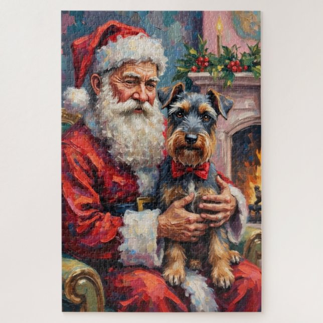 Weihnachtsmann mit Schnauzer Weihnachtskunst Puzzle (Vertikal)