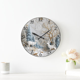 Weihnachtsmann mit Schneeflocken Große Wanduhr