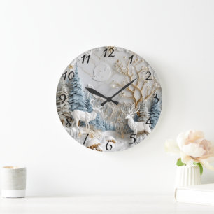 Weihnachtsmann mit Schneeflocken Große Wanduhr