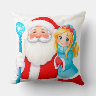Weihnachtsmann mit Schneemädchen in Winterkleidung Kissen