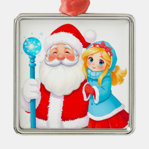 Weihnachtsmann mit Schneemädchen in Winterkleidung Ornament Aus Metall