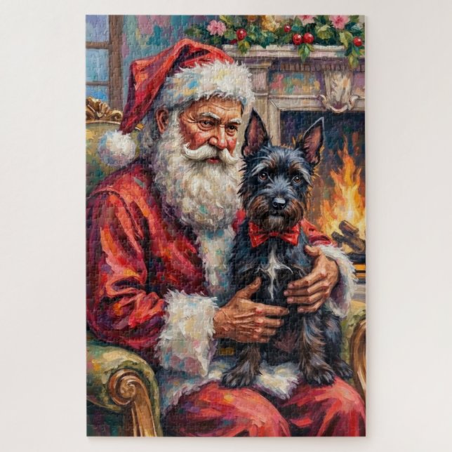 Weihnachtsmann mit Scottish Terrier Weihnachtskuns Puzzle (Vertikal)
