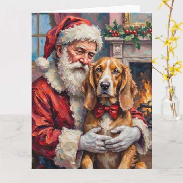 Weihnachtsmann mit Seidenwindhund - Weihnachtskuns Karte (Gelbe Blume)