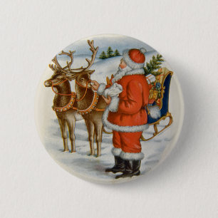 Weihnachtsmann mit seinen Rentieren Button