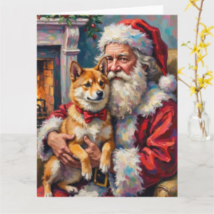 Weihnachtsmann mit Shiba Inu Weihnachtskunst Karte