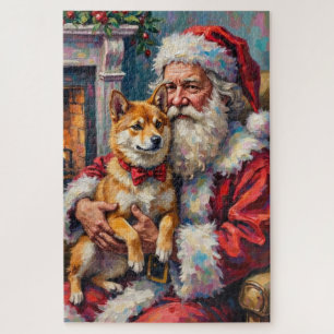 Weihnachtsmann mit Shiba Inu Weihnachtskunst Puzzle
