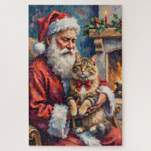Weihnachtsmann mit Sibirischer Katze Weihnachtskun Puzzle