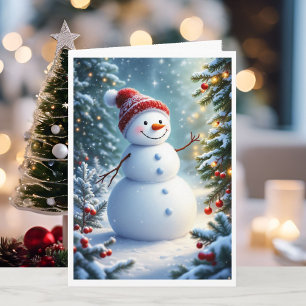 Weihnachtsmann mit Smile-Schneemann - Personalisie Feiertagskarte