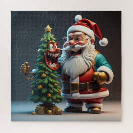 Weihnachtsmann mit sonniger Laughe Weihnachtsbaum Puzzle