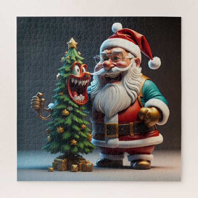 Weihnachtsmann mit sonniger Laughe Weihnachtsbaum Puzzle (Vertikal)