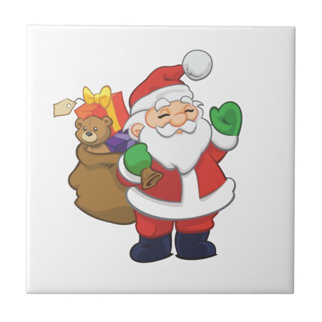 Weihnachtsmann mit Spielzeug Fliese (Vorderseite)