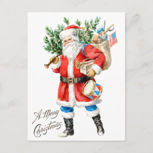 Weihnachtsmann mit Spielzeug und Trommel Feiertagspostkarte
