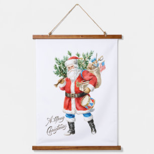 Weihnachtsmann mit Spielzeug und Trommel Wandteppich Mit Holzrahmen