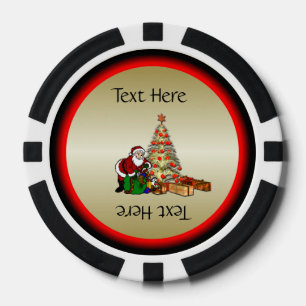Weihnachtsmann mit Spielzeug unter Weihnachtsbaum Pokerchips