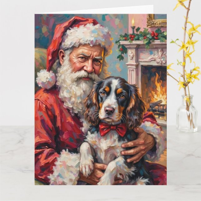 Weihnachtsmann mit Springer Spaniel Weihnachtskuns Karte (Gelbe Blume)