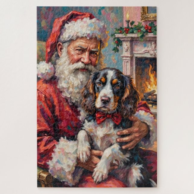 Weihnachtsmann mit Springer Spaniel Weihnachtskuns Puzzle (Vertikal)