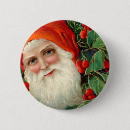 Weihnachtsmann mit Stechpalmen-Weihnachten Button