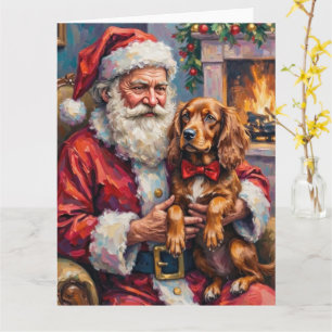 Weihnachtsmann mit Sussex Spaniel Weihnachtskunst Karte