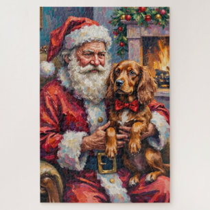 Weihnachtsmann mit Sussex Spaniel Weihnachtskunst Puzzle