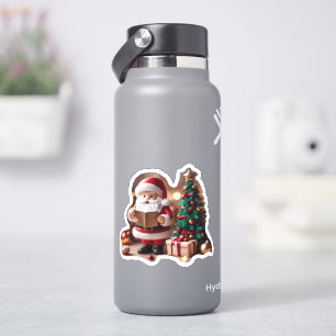 Weihnachtsmann mit Tannenbaum in 3D -  Aufkleber