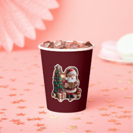 Weihnachtsmann mit Tannenbaum in 3D - Pappbecher