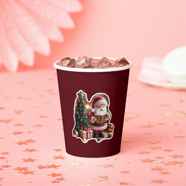 Weihnachtsmann mit Tannenbaum in 3D -  Pappbecher (Insitu)