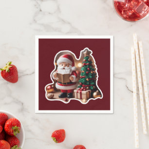 Weihnachtsmann mit Tannenbaum in 3D - Serviette
