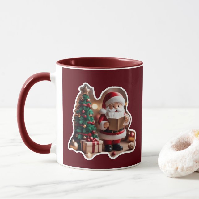 Weihnachtsmann mit Tannenbaum in 3D -  Tasse (Mit Donut)