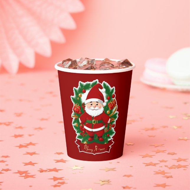 Weihnachtsmann mit Tannenzweigen -  Pappbecher (Insitu)