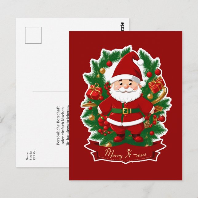 Weihnachtsmann mit Tannenzweigen -  Postkarte (Vorne/Hinten)